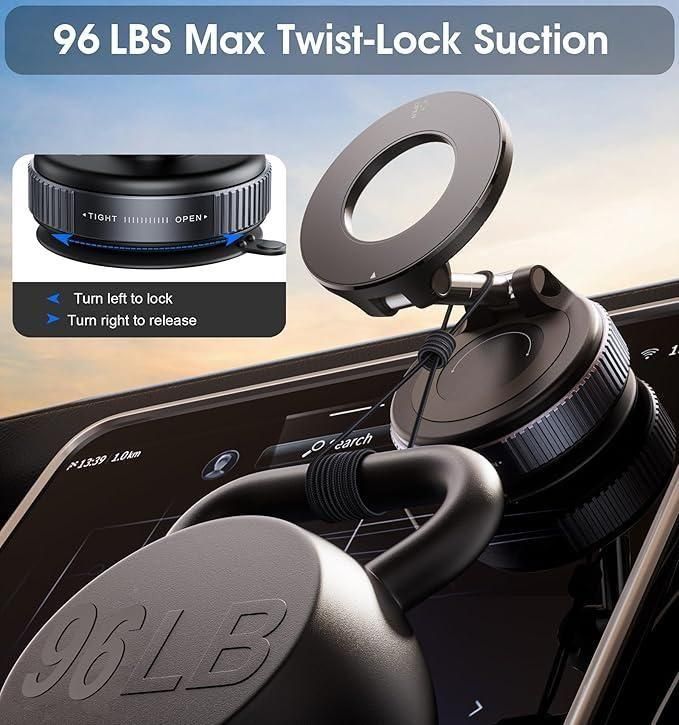 Vacuum Suction Magnetic Bracket – No Drill Wall Mount, 360° Rotation, Strong Magnetic Holder for Phone, Kitchen & Bathroom