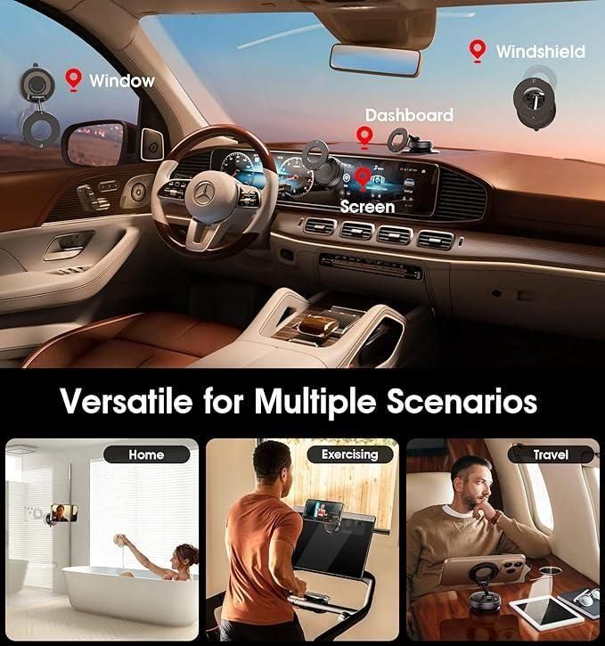Vacuum Suction Magnetic Bracket – No Drill Wall Mount, 360° Rotation, Strong Magnetic Holder for Phone, Kitchen & Bathroom