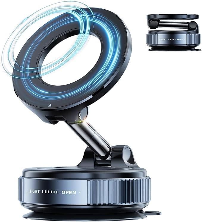 Vacuum Suction Magnetic Bracket – No Drill Wall Mount, 360° Rotation, Strong Magnetic Holder for Phone, Kitchen & Bathroom